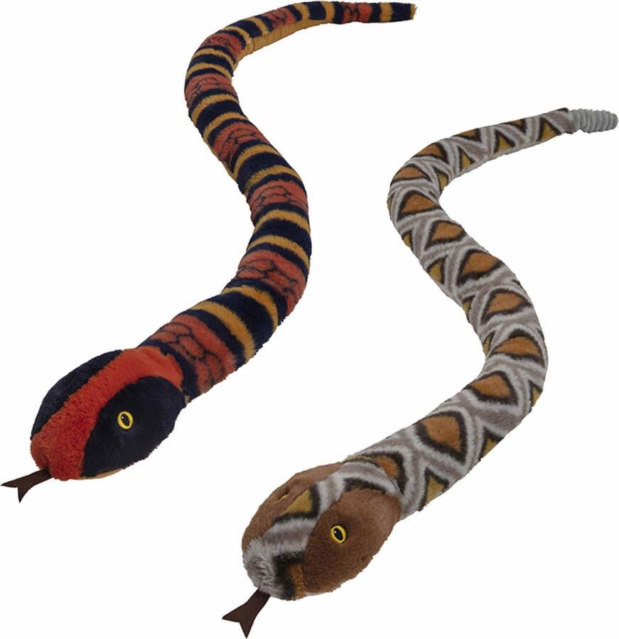 Nature Planet Pluche dieren knuffels 2x slangen van 150 cm Knuffeldier