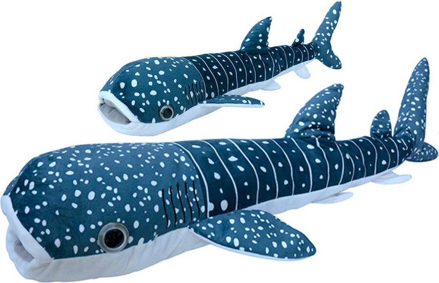 Nature Planet pluche walvishaai knuffeldier set 2x zwemmend 60 en 112 cm Knuffel zeedieren