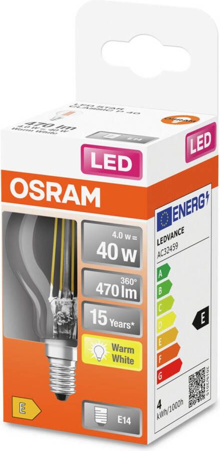 Osram 4058075436527 LED-lamp Energielabel E (A G) E14 Peer 4 W = 40 W Warmwit (Ø x l) 45 mm x 78 mm 1 stuk(s)