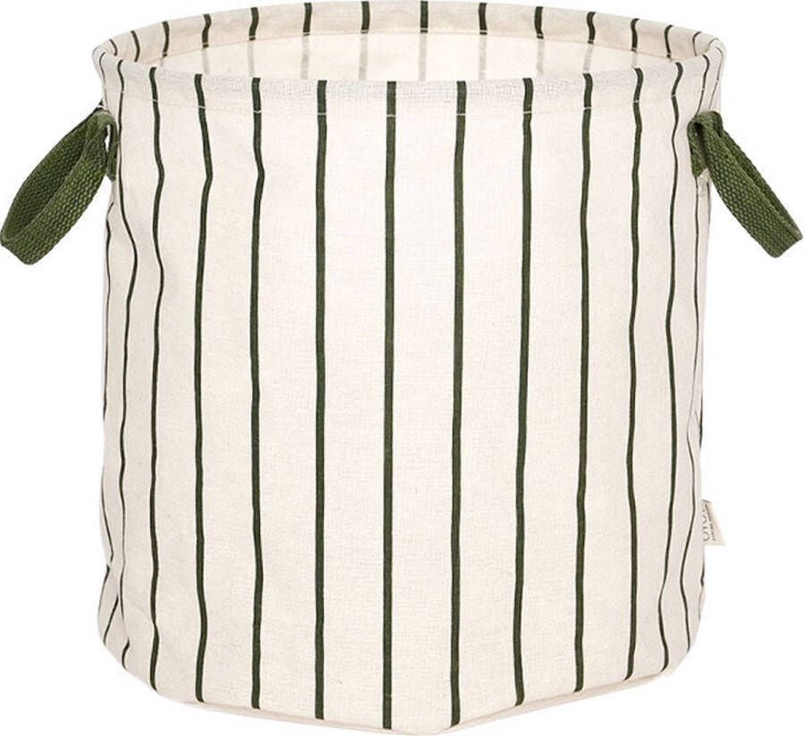 OYOY Raita wasmand Laundry basket met strepen M Green Off White