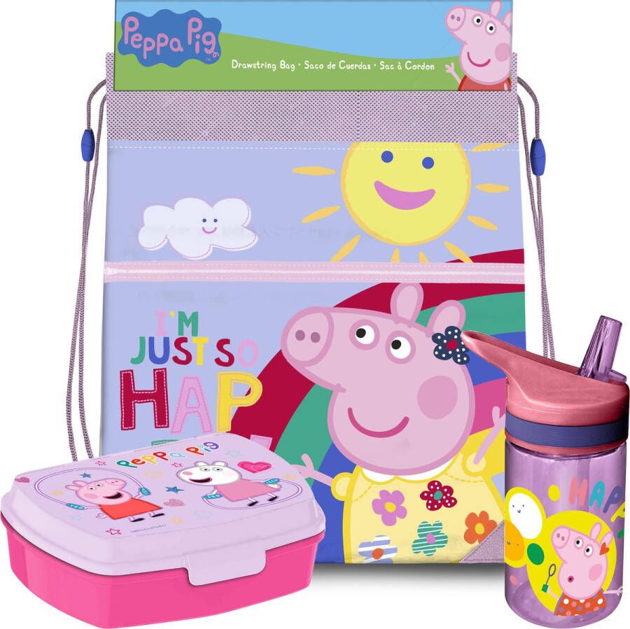 Merkloos Peppa Pig lunchbox set voor kinderen 3-delig lila incl. gymtas schooltas Lunchboxen