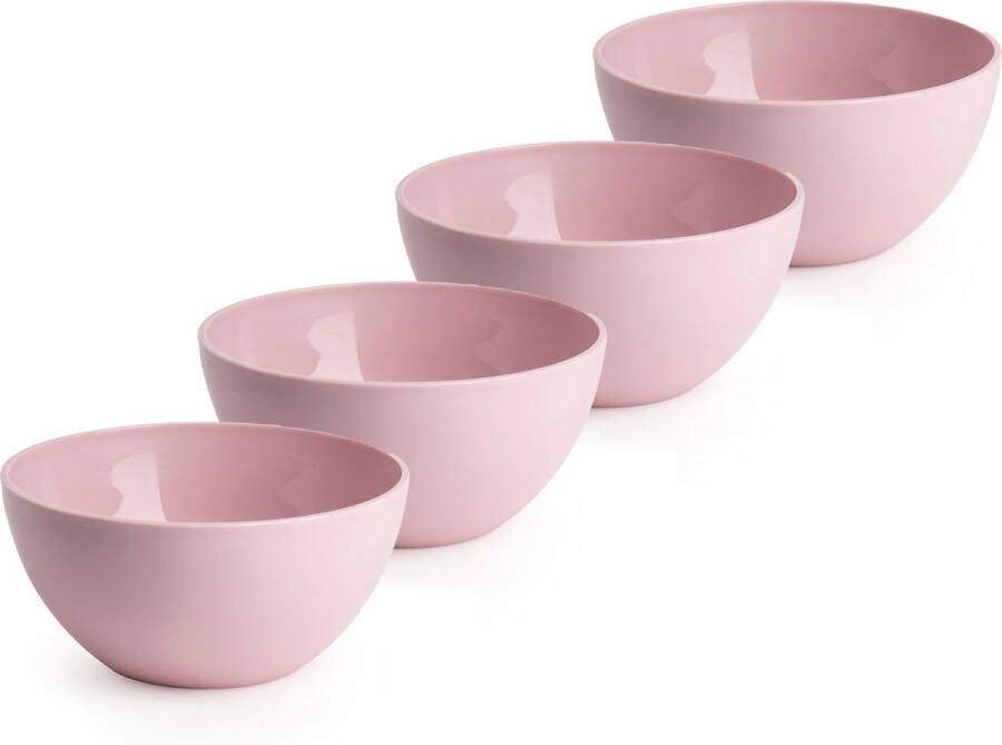 Forte Plastics Plasticforte kommetjes schaaltjes 4x dessert ontbijt kunststof D14 x H6 cm roze Kommetjes