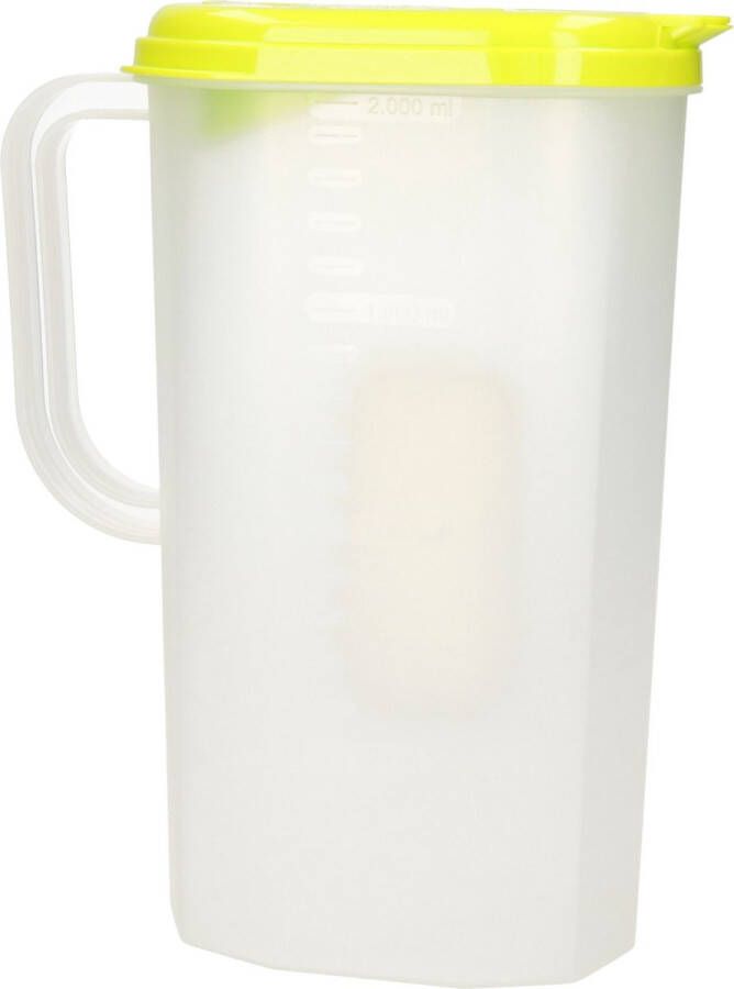 PLASTICFORTE Waterkan sapkan transparant groen met deksel 2 liter kunststof Smalle schenkkan die in de koelkastdeur past