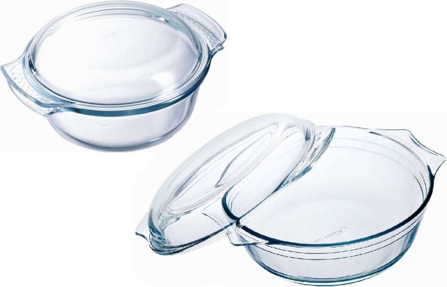 Pyrex Ovenschalen set van glas met deksel 2x 3 0 en 2 1 liter met easy grip Ovenschalen