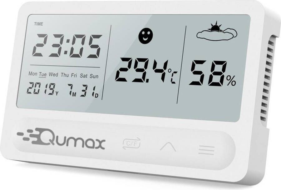 Qumax Digitale Hygrometer Binnen Thermometer voor binnen Luchtvochtigheidsmeter met halfjaar Accu Wit