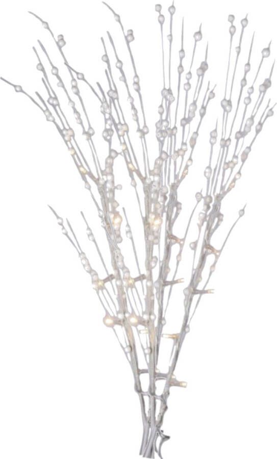 Shoppartners Witte glitter kunsttak 76 cm met LED verlichting batterijen Warm wit Kunstbloemen kunsttakken kunstplanten