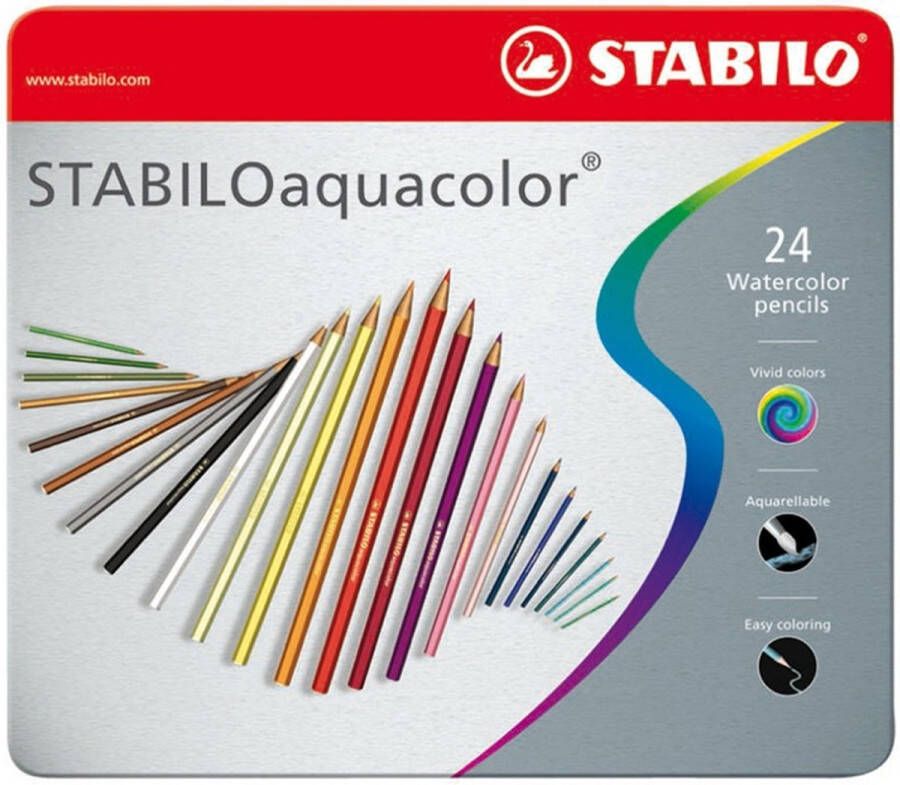 Stabilo aquacolor premium aquarel kleurpotlood metalen etui met 24 kleuren