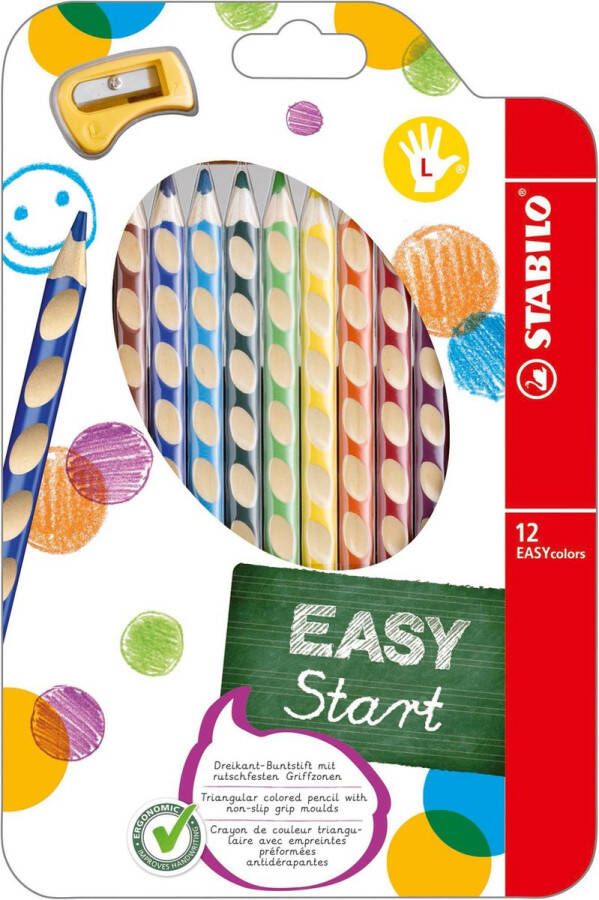 STABILO EASYcolors Ergonomisch Kleurpotlood Linkshandig Extra Dikke 4.2 mm Kern Etui Met 12 Kleuren