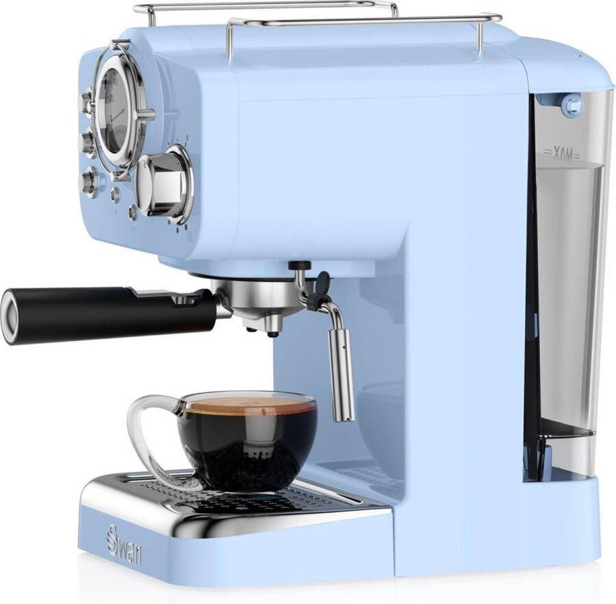 Swan Retro Espressomachine Blauw 15 bar -met stoompijpje
