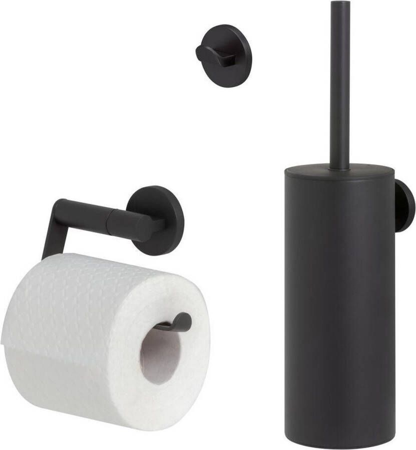 Tiger Noon Toiletaccessoireset Toiletborstel met houder Toiletrolhouder zonder klep Handdoekhaak – Zwart