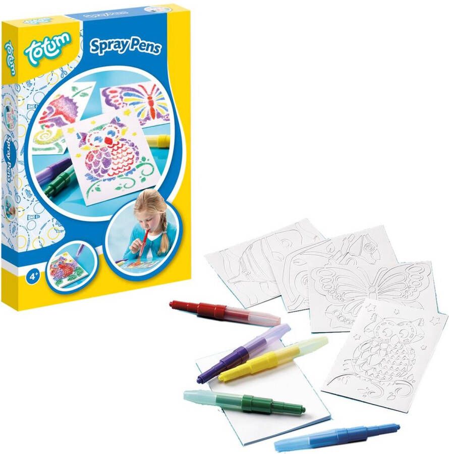 Totum Spray Pens blaaspennen knutselset 5 kleuren incl. dieren sjablonen creatief knutselen tekenen en schilderen