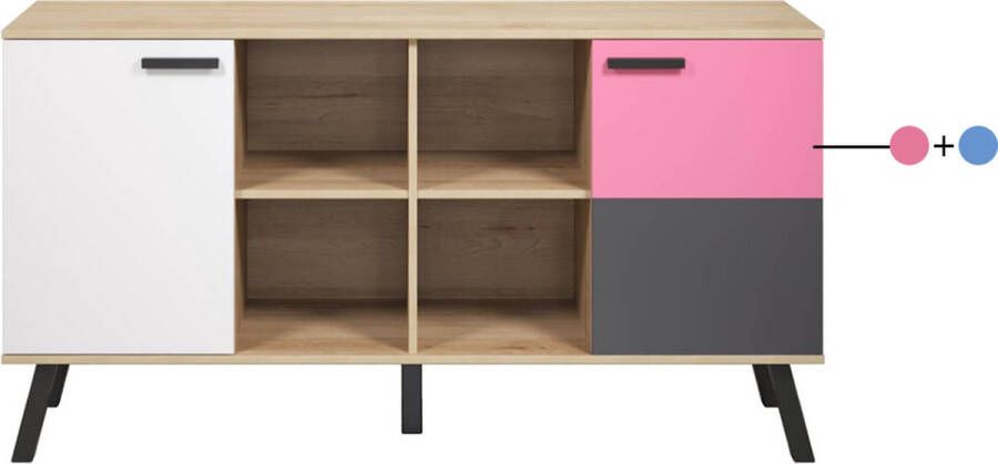 Trendteam smart living Mats Color Sideboard beukengrijs-wit-blauw roze 161 x 86 x 42 cm