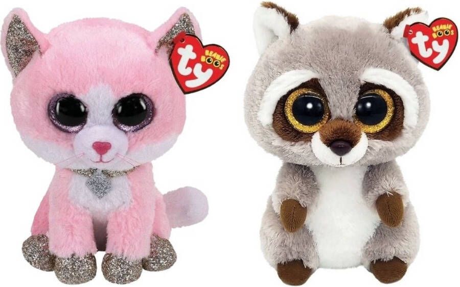 Ty Knuffel Beanie Boo&apos;s Fiona Pink Cat & Racoon