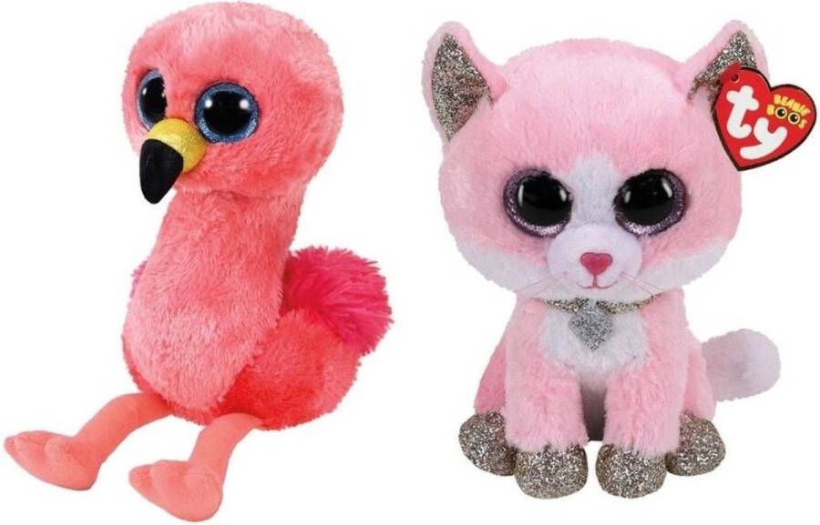Ty Knuffel Beanie Boo&apos;s Gilda Flamingo & Fiona Pink Cat