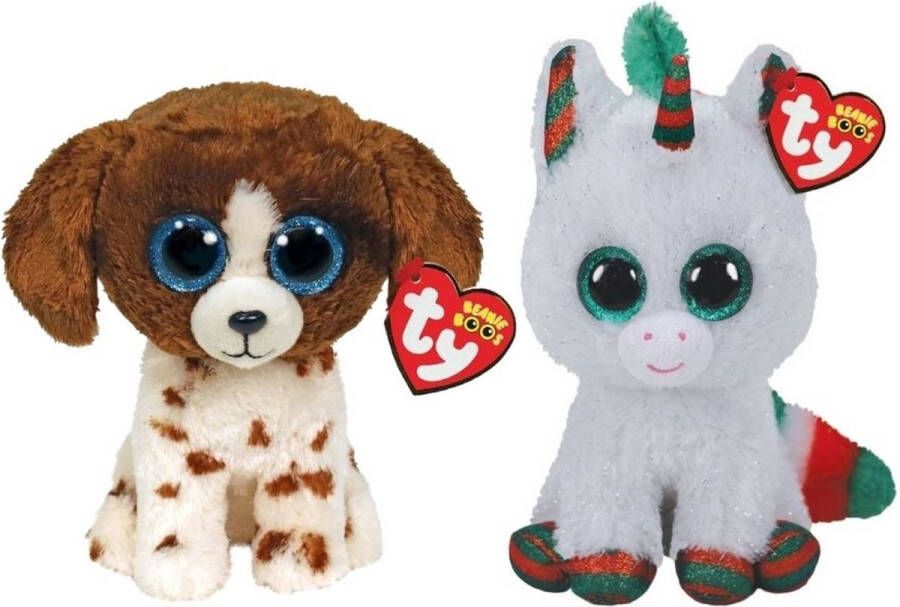 Ty Knuffel Beanie Boo&apos;s Muddles Dog & Christmas Unicorn