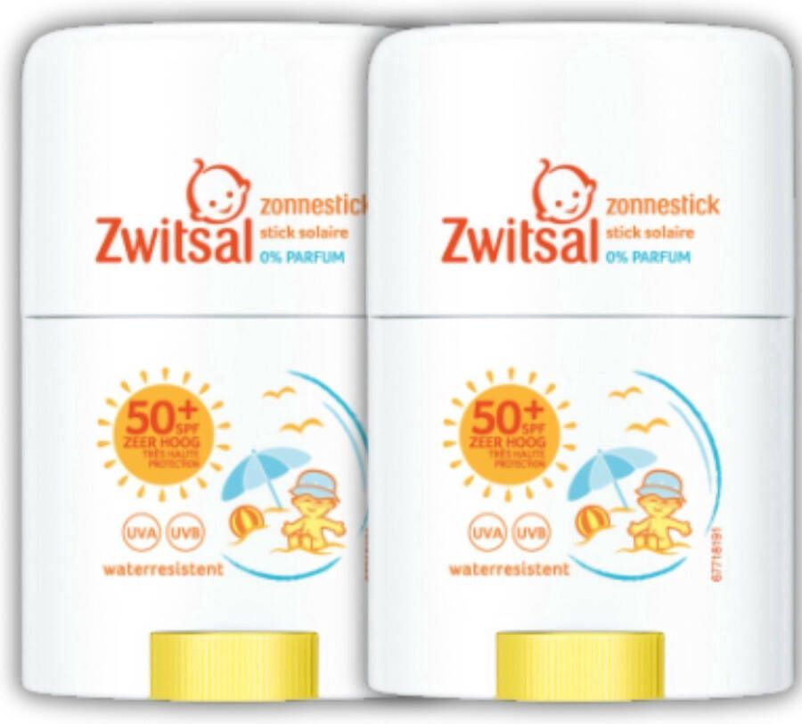 Zwitsal Zonnestick SPF 50+ 0% parfum Waterresistent 2 x 25g Zonnebrand Stick Solaire